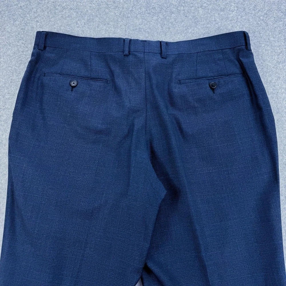 Spier & Mackay Dress Pants Mens 38x32 Blue Check Wool Flat Front Office Classic